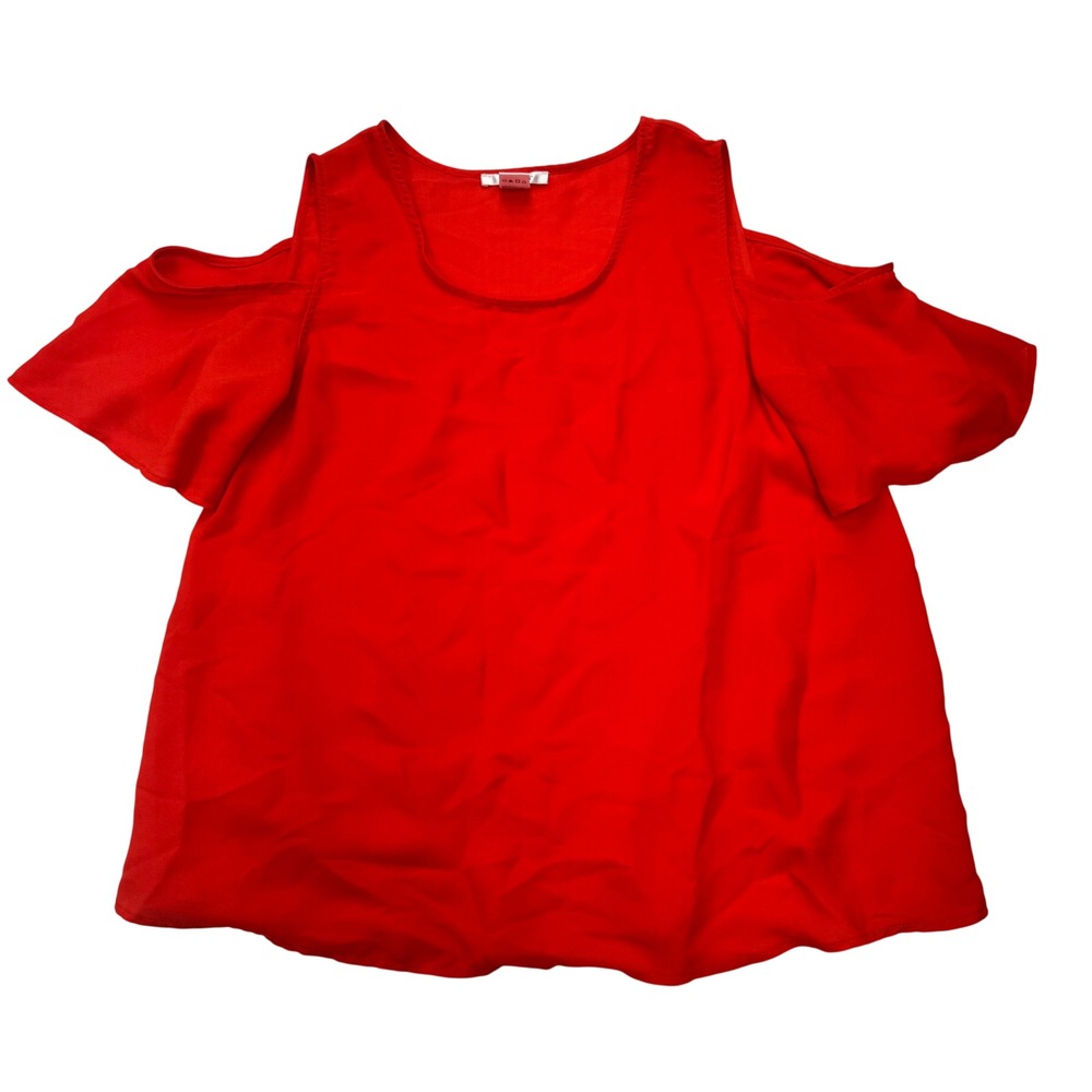 Masseys Women Red Cold Shoulder Flutter Sleeve Blouse Size L Scoop Neck Top